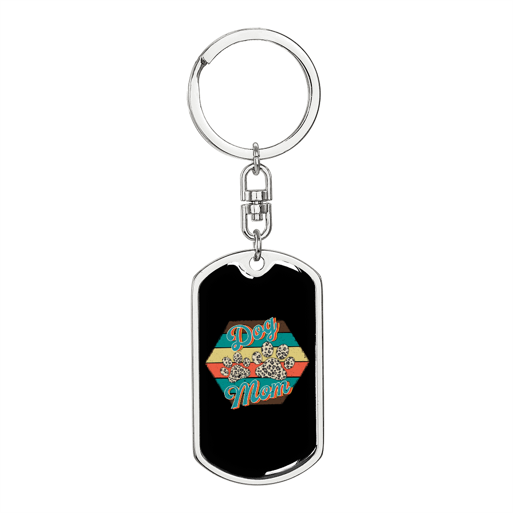 Dog Mom Paws Keychain Stainless Steel or 18k Gold Dog Tag Keyring-Express Your Love Gifts