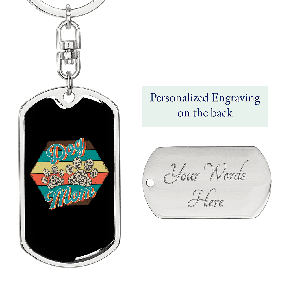 Dog Mom Paws Keychain Stainless Steel or 18k Gold Dog Tag Keyring-Express Your Love Gifts