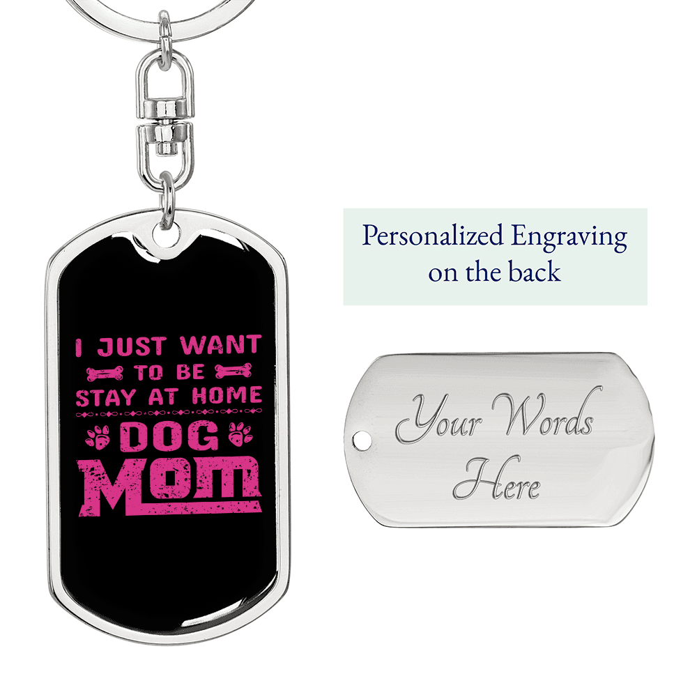 Dog Mom Pink (2) Keychain Stainless Steel or 18k Gold Dog Tag Keyring-Express Your Love Gifts
