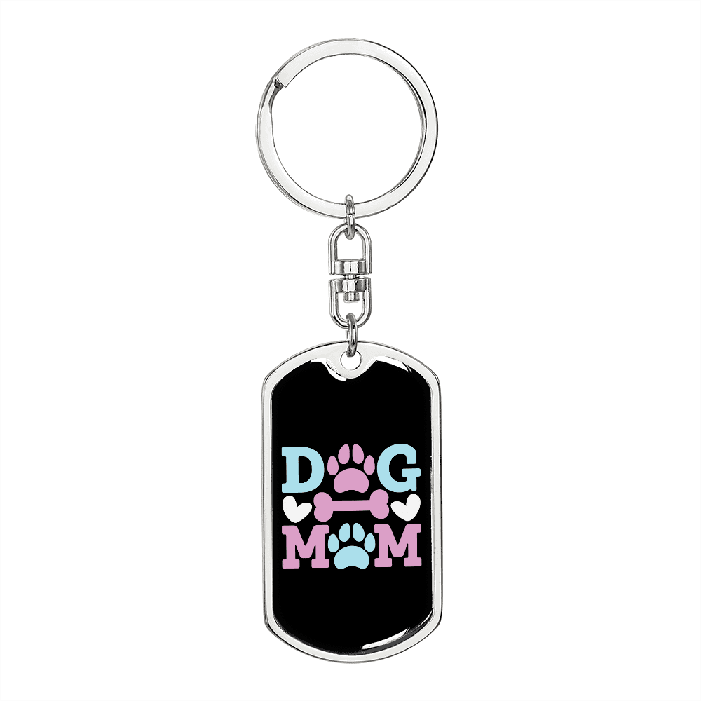 Dog Mom Pink Keychain Stainless Steel or 18k Gold Dog Tag Keyring-Express Your Love Gifts