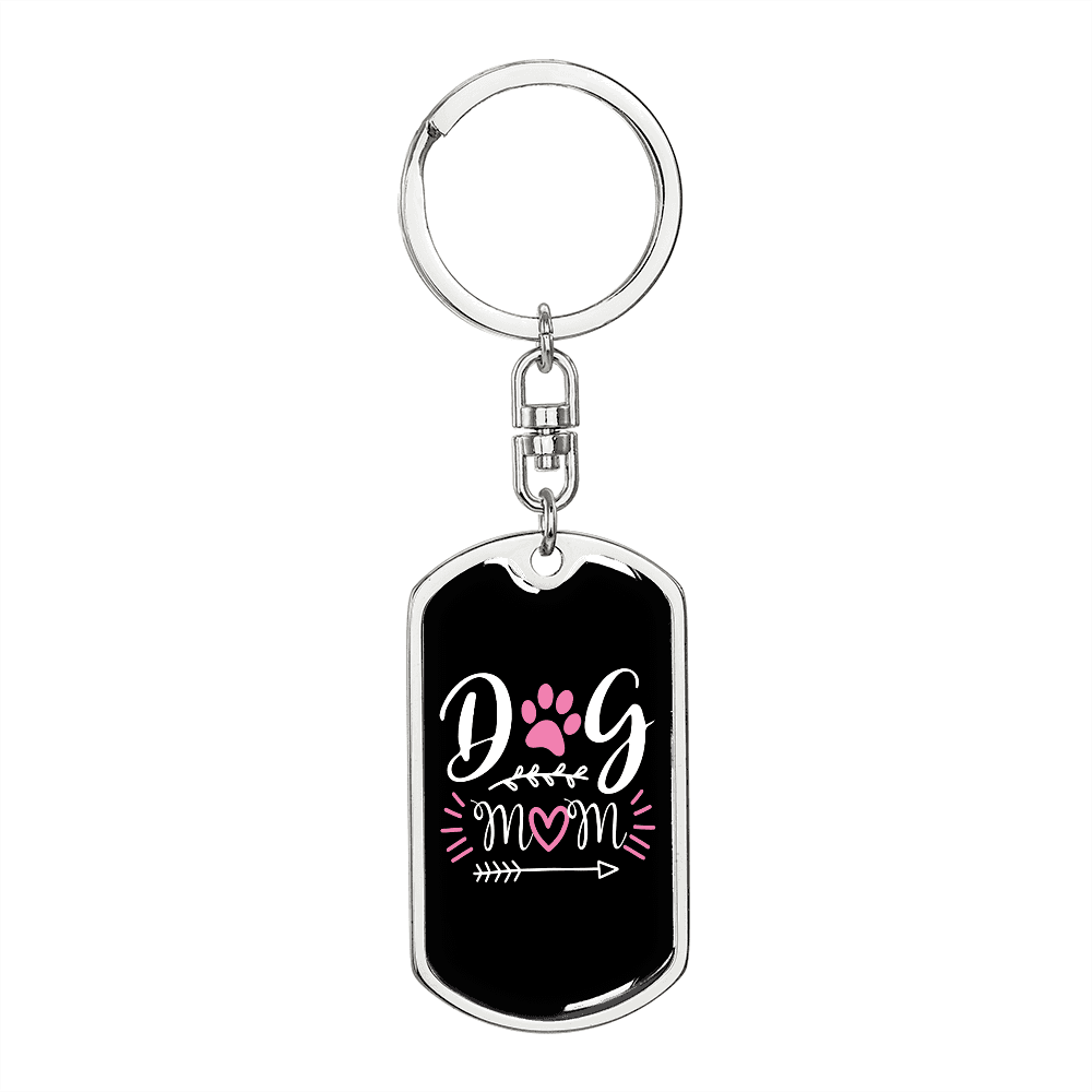 Dog Mom Pink White Keychain Stainless Steel or 18k Gold Dog Tag Keyring-Express Your Love Gifts