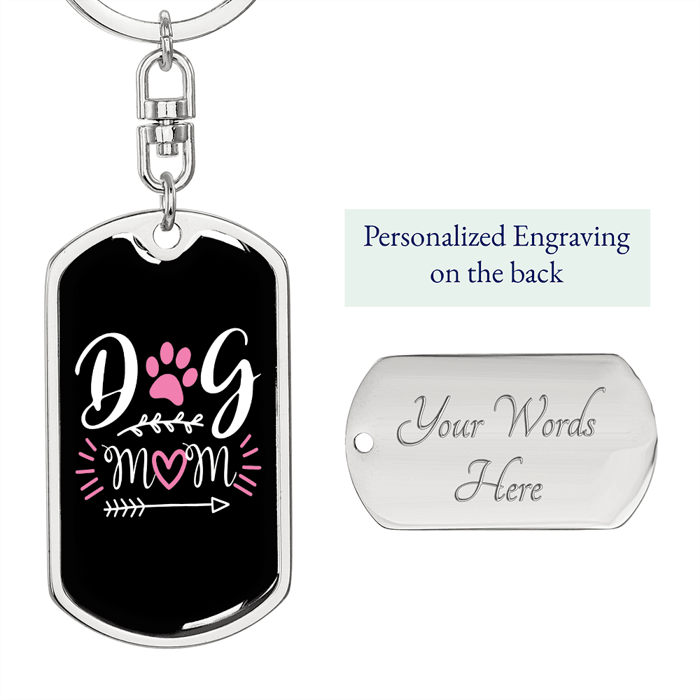 Dog Mom Pink White Keychain Stainless Steel or 18k Gold Dog Tag Keyring-Express Your Love Gifts
