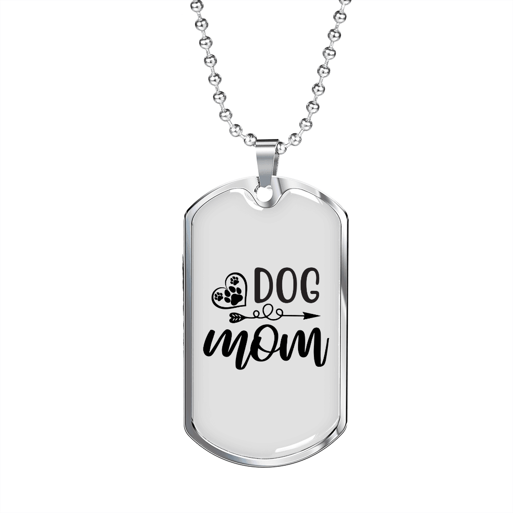 Dog Mom Plain Necklace Stainless Steel or 18k Gold Dog Tag 24" Chain-Express Your Love Gifts