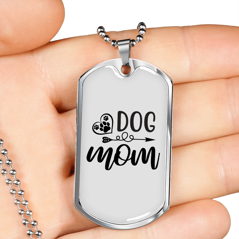 Dog Mom Plain Necklace Stainless Steel or 18k Gold Dog Tag 24" Chain-Express Your Love Gifts