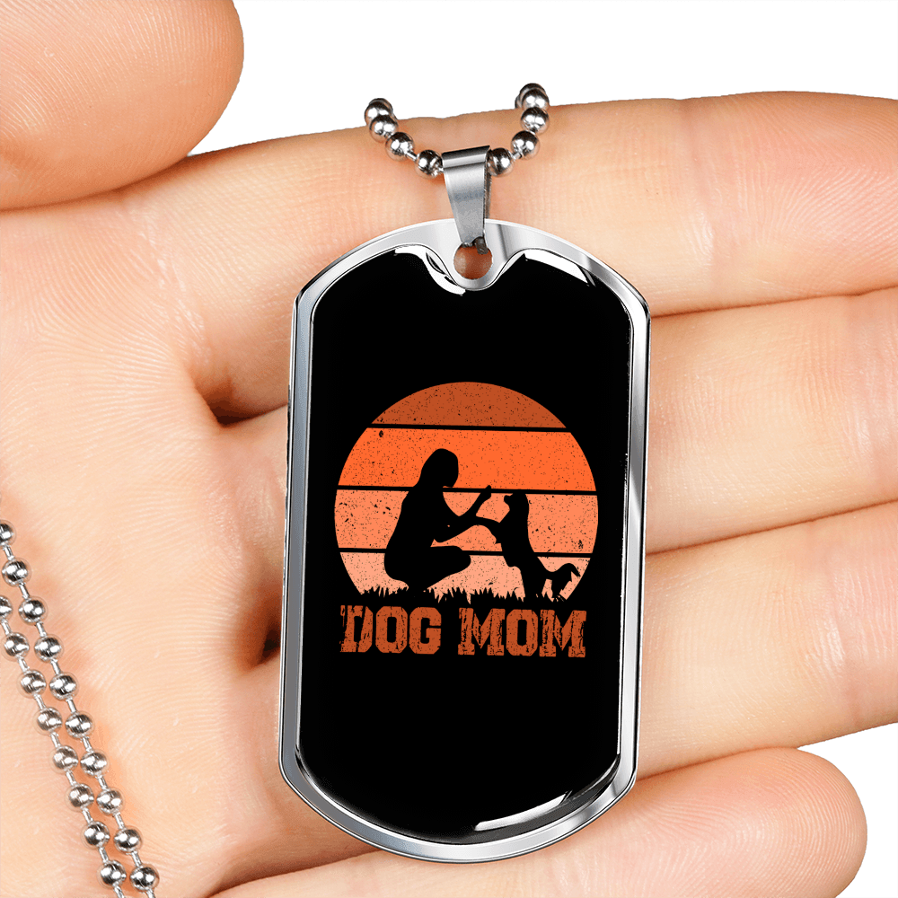 Dog Mom Playing Necklace Stainless Steel or 18k Gold Dog Tag 24" Chain-Express Your Love Gifts