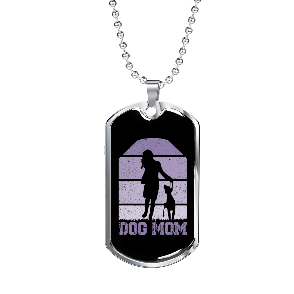 Dog Mom Playing Purple Necklace Stainless Steel or 18k Gold Dog Tag 24" Chain-Express Your Love Gifts