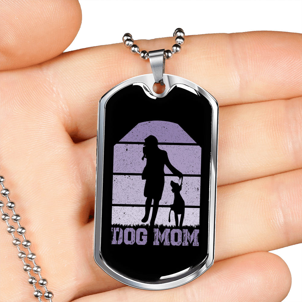 Dog Mom Playing Purple Necklace Stainless Steel or 18k Gold Dog Tag 24" Chain-Express Your Love Gifts