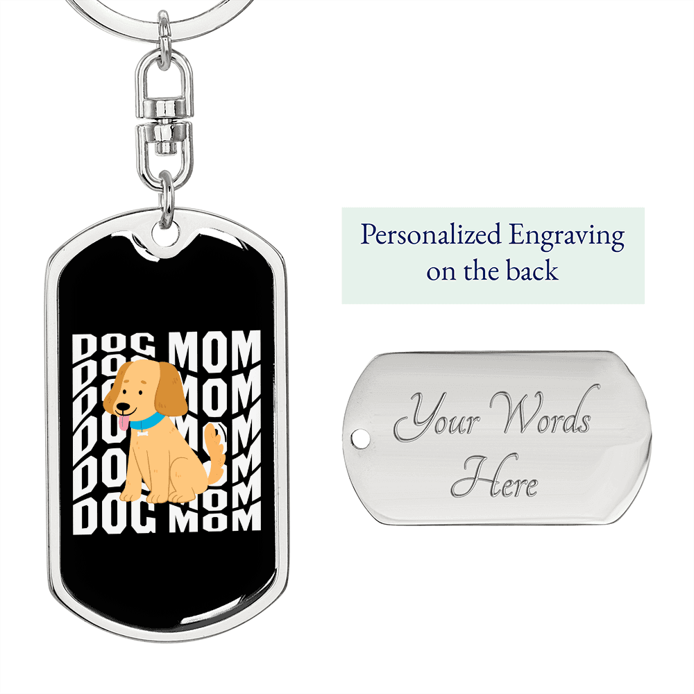Dog Mom Puppy Keychain Stainless Steel or 18k Gold Dog Tag Keyring-Express Your Love Gifts