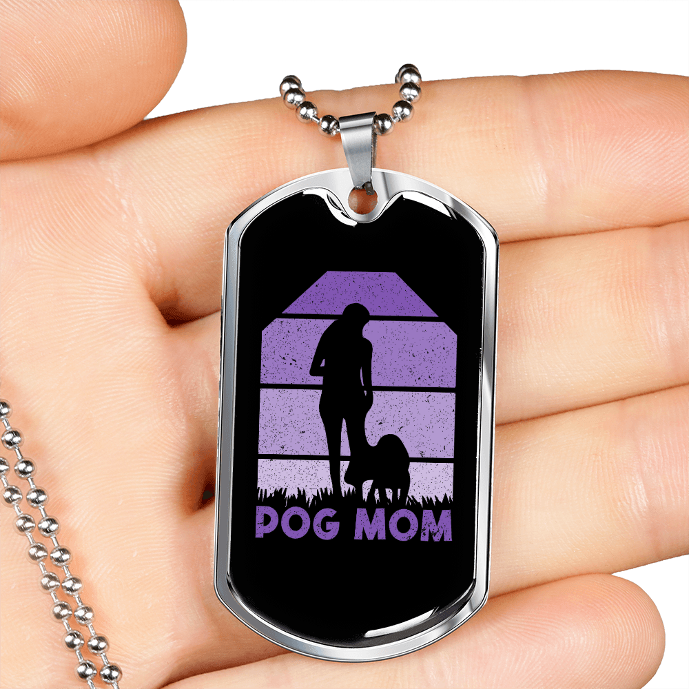 Dog Mom Purple Necklace Stainless Steel or 18k Gold Dog Tag 24" Chain-Express Your Love Gifts