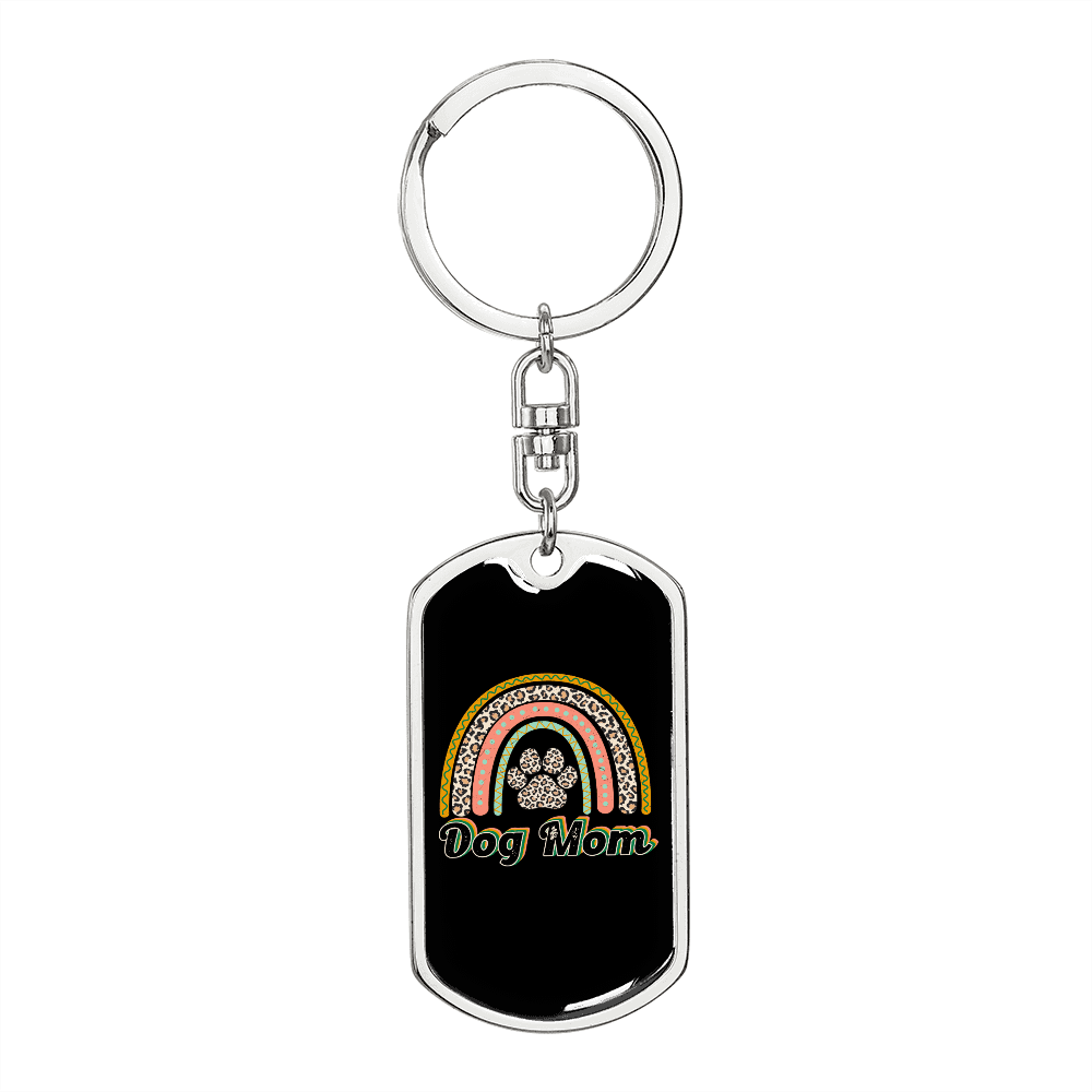 Dog Mom Rainbow Keychain Stainless Steel or 18k Gold Dog Tag Keyring-Express Your Love Gifts