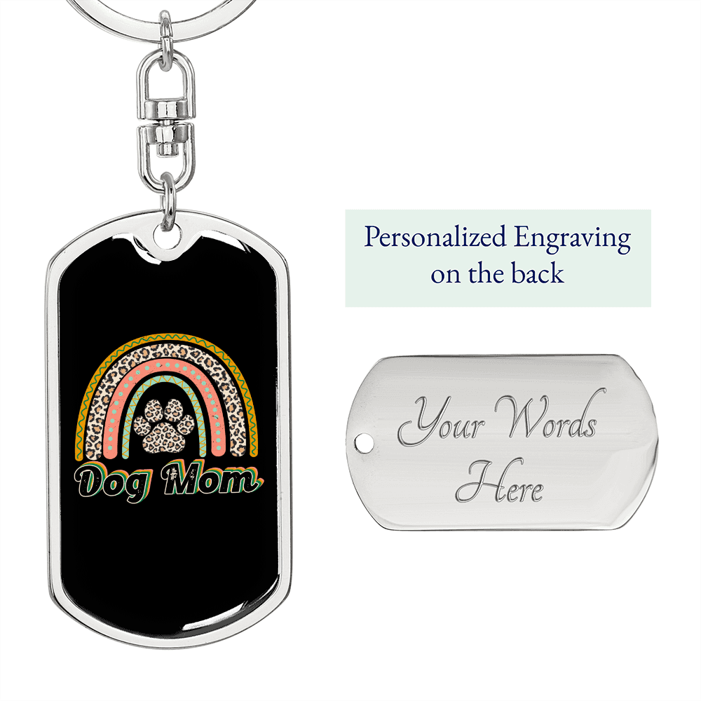 Dog Mom Rainbow Keychain Stainless Steel or 18k Gold Dog Tag Keyring-Express Your Love Gifts
