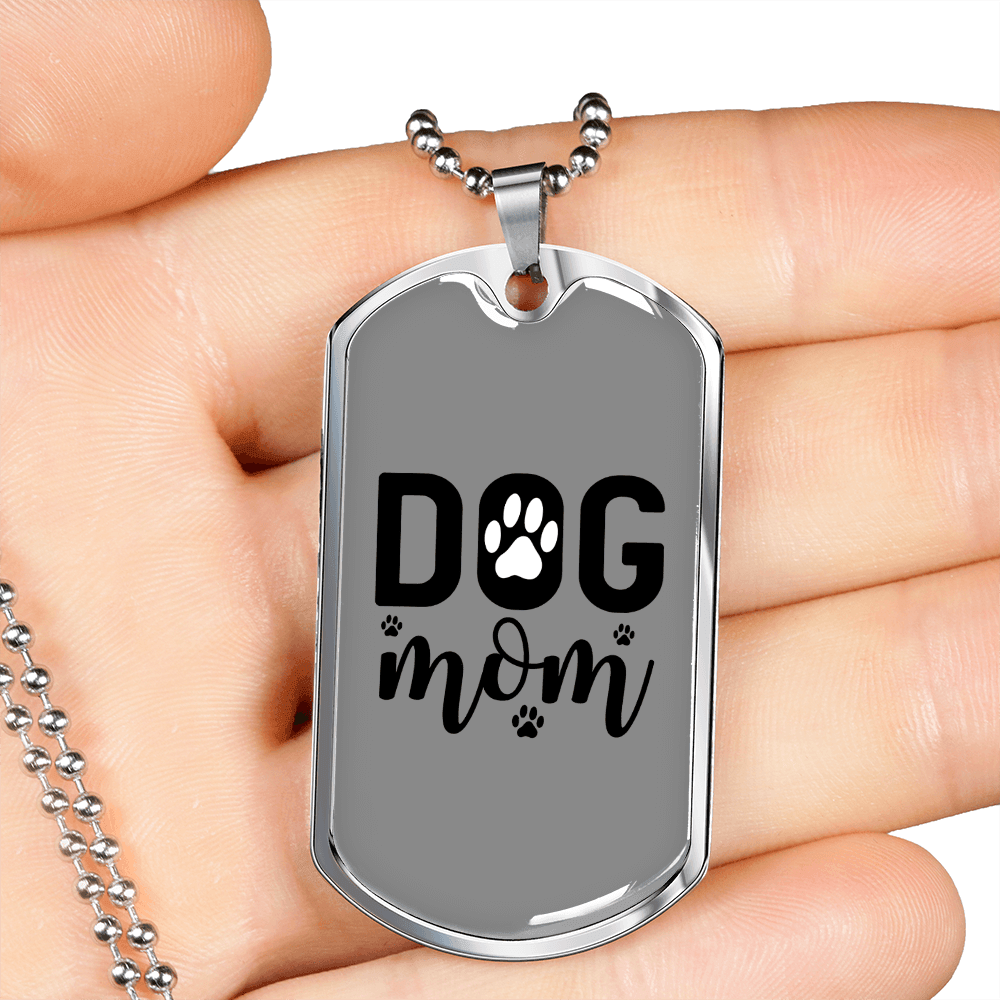 Dog Mom TranspArent Necklace Stainless Steel or 18k Gold Dog Tag 24" Chain-Express Your Love Gifts
