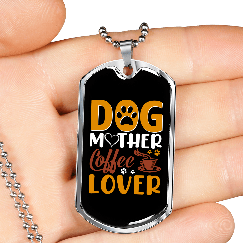 Dog Mother Coffee Lover Yellow Necklace Stainless Steel or 18k Gold Dog Tag 24" Chain-Express Your Love Gifts