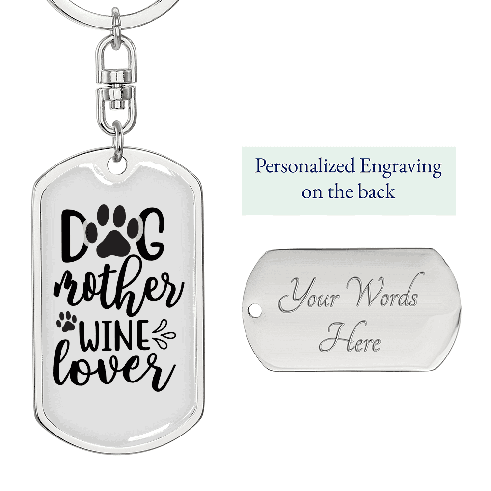 Dog Mother Wine Lover Plain Keychain Stainless Steel or 18k Gold Dog Tag Keyring-Express Your Love Gifts