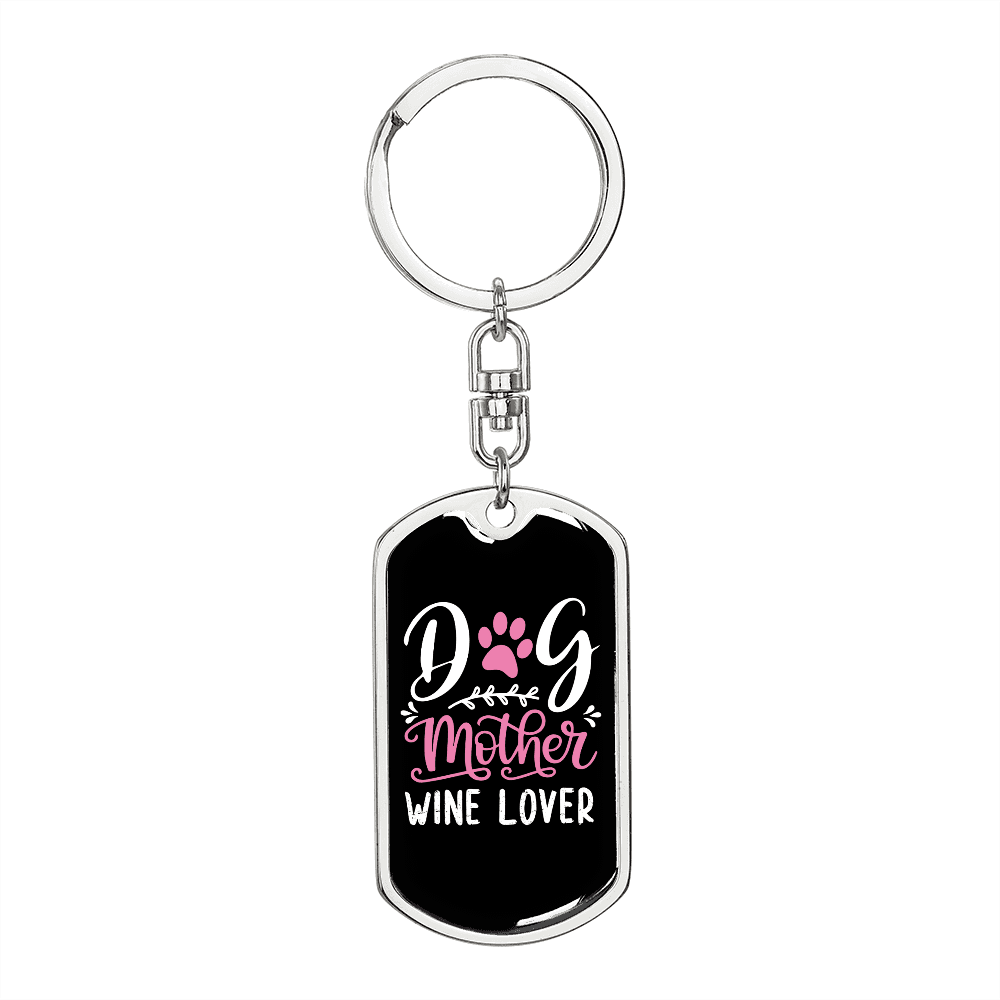 Dog Mother Wine Lover White Pink Keychain Stainless Steel or 18k Gold Dog Tag Keyring-Express Your Love Gifts