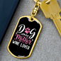 Dog Mother Wine Lover White Pink Keychain Stainless Steel or 18k Gold Dog Tag Keyring-Express Your Love Gifts