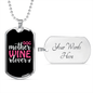 Dog Mother Wine Lover White Red Necklace Stainless Steel or 18k Gold Dog Tag 24" Chain-Express Your Love Gifts
