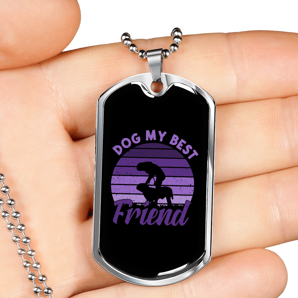 Dog My Best Friend Purple Necklace Stainless Steel or 18k Gold Dog Tag 24" Chain-Express Your Love Gifts