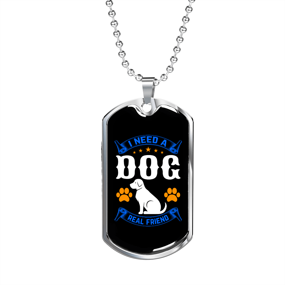 Dog Real Friend Necklace Stainless Steel or 18k Gold Dog Tag 24" Chain-Express Your Love Gifts