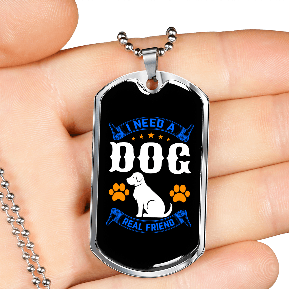 Dog Real Friend Necklace Stainless Steel or 18k Gold Dog Tag 24" Chain-Express Your Love Gifts