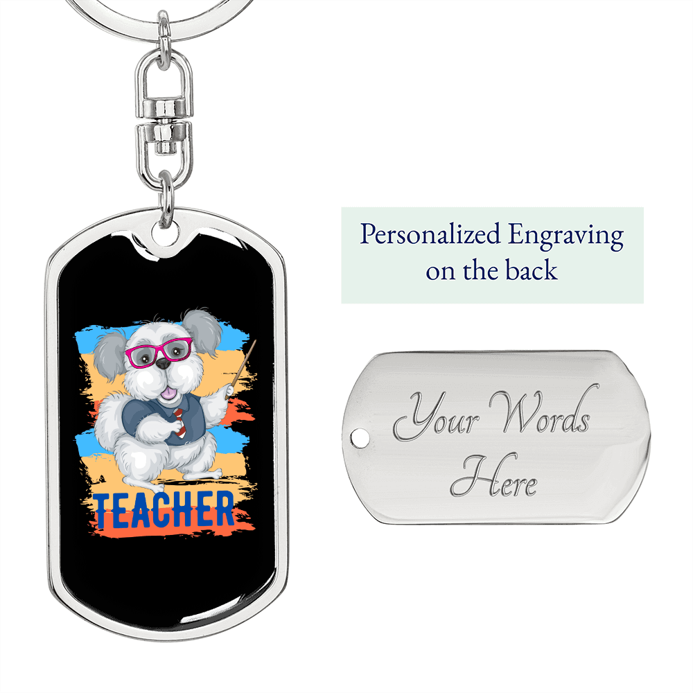 dog teacher Keychain Stainless Steel or 18k Gold Dog Tag Keyring-Express Your Love Gifts