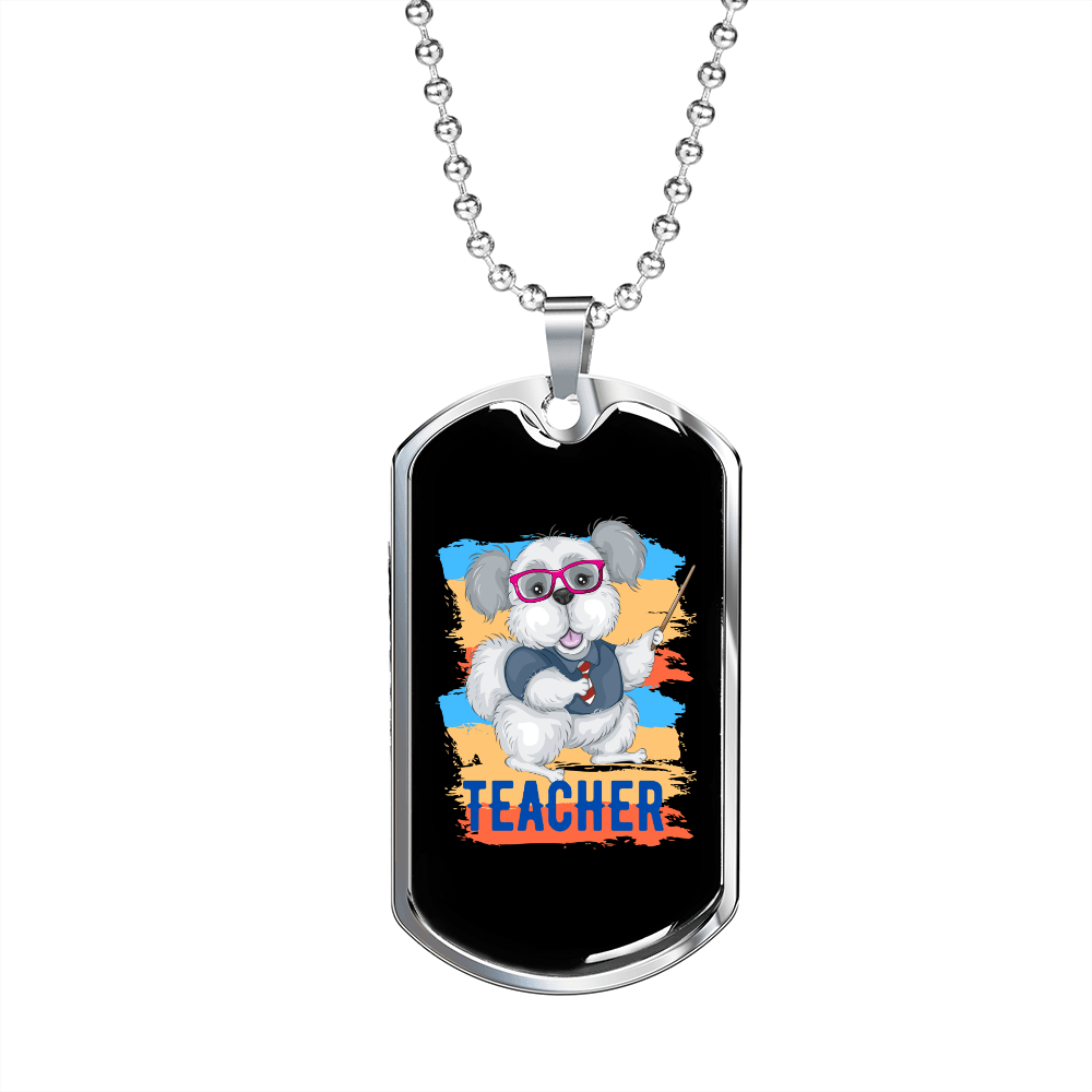 Dog Teacher Necklace Stainless Steel or 18k Gold Dog Tag 24" Chain-Express Your Love Gifts