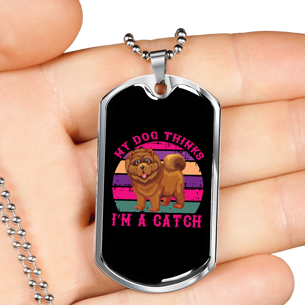 Dog Thinks I'm a Catch Purple Necklace Stainless Steel or 18k Gold Dog Tag 24" Chain-Express Your Love Gifts