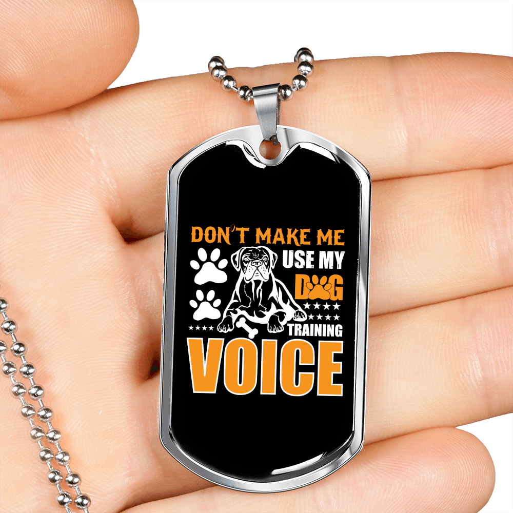 Dog Training Voice Yellow Necklace Stainless Steel or 18k Gold Dog Tag 24" Chain-Express Your Love Gifts