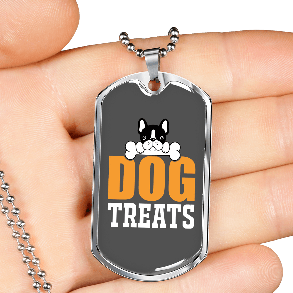 Dog Treats Necklace Stainless Steel or 18k Gold Dog Tag 24" Chain-Express Your Love Gifts