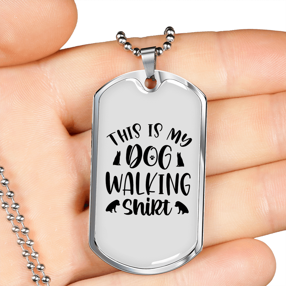 Dog Walking Necklace Stainless Steel or 18k Gold Dog Tag 24" Chain-Express Your Love Gifts