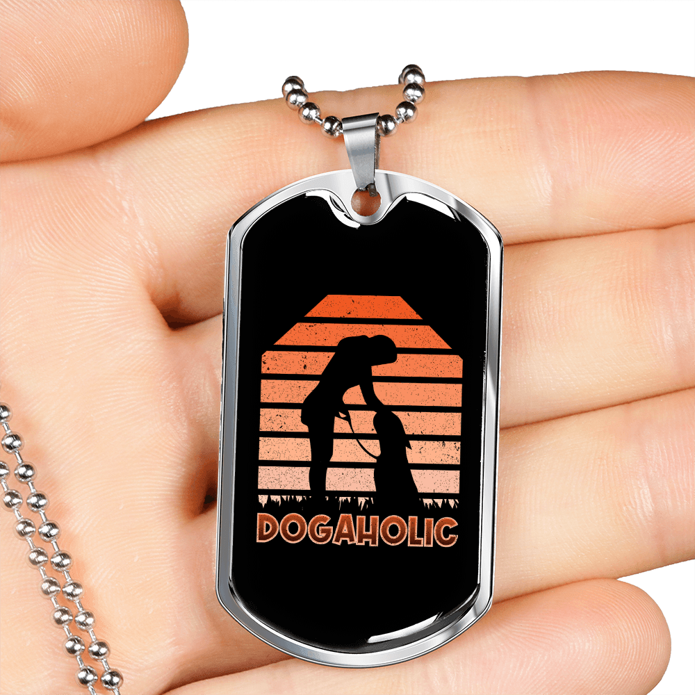 Dogaholic Necklace Stainless Steel or 18k Gold Dog Tag 24" Chain-Express Your Love Gifts