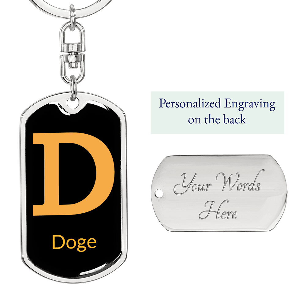 Doge Crypto Cryptocurrency Keychain Stainless Steel or 18k Gold Dog Tag Keyring-Express Your Love Gifts