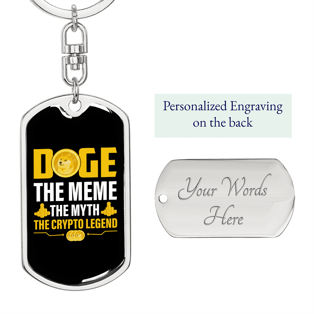 Doge The Meme Crypto Keychain Stainless Steel or 18k Gold Dog Tag Keyring-Express Your Love Gifts