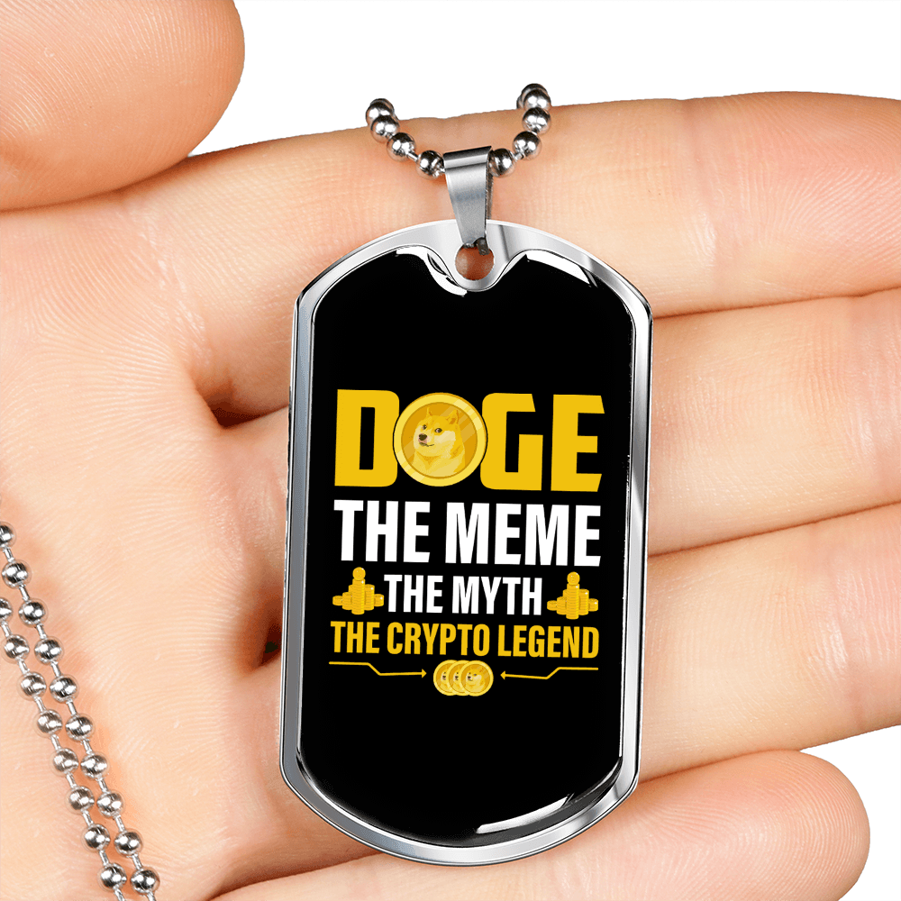 Doge The Meme Crypto Necklace Stainless Steel or 18k Gold Dog Tag 24" Chain-Express Your Love Gifts