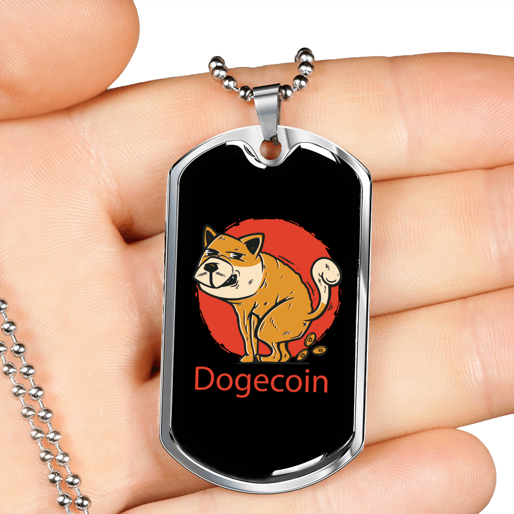 Dogecoin Crypto Necklace Stainless Steel or 18k Gold Dog Tag 24" Chain-Express Your Love Gifts