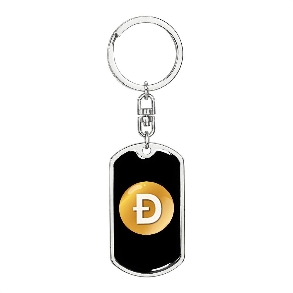 Dogecoin (DOGE) Crypto Cryptocurrency Keychain Stainless Steel or 18k Gold Dog Tag Keyring-Express Your Love Gifts