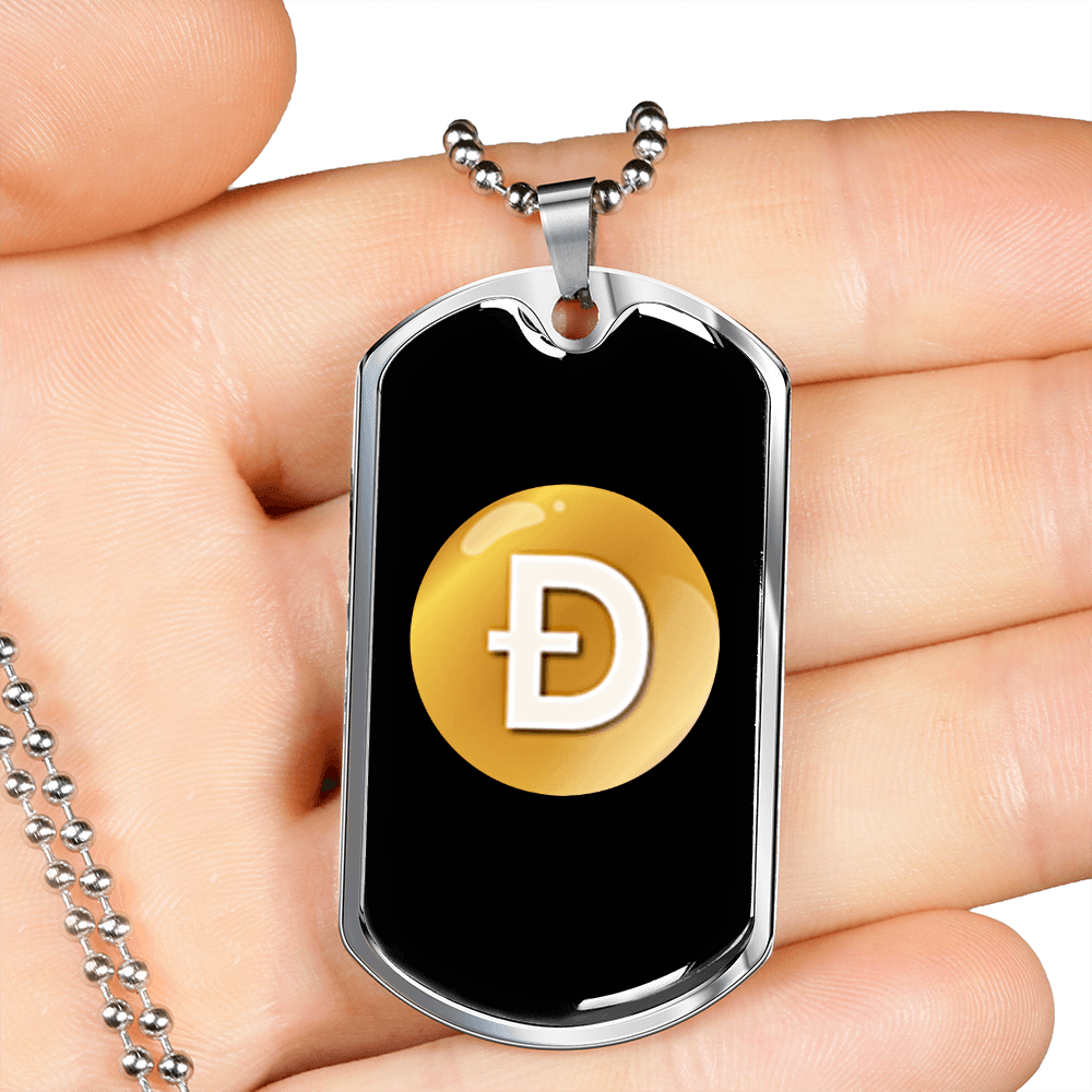 Dogecoin (DOGE) Crypto Necklace Stainless Steel or 18k Gold Dog Tag 24" Chain-Express Your Love Gifts