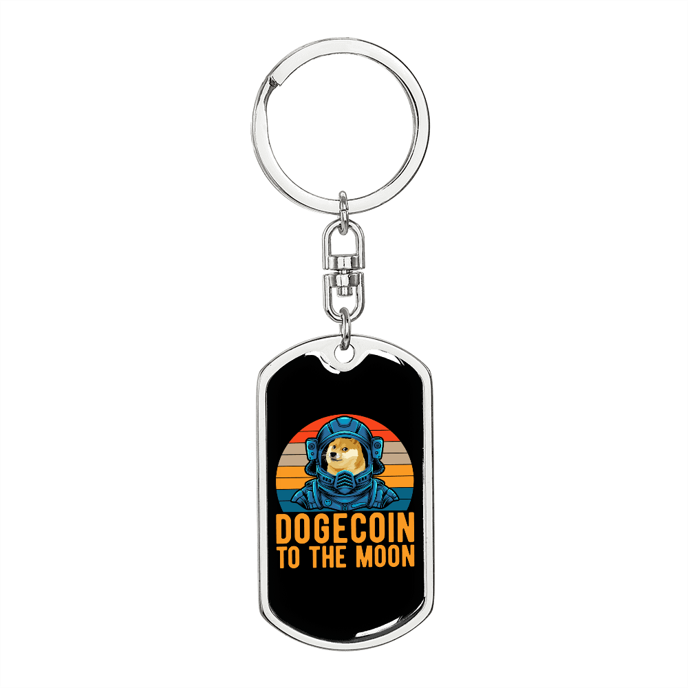 Dogecoin to The Moon Crypto Keychain Stainless Steel or 18k Gold Dog Tag Keyring-Express Your Love Gifts