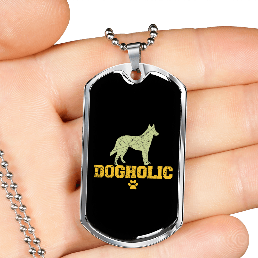 Dogholic Necklace Stainless Steel or 18k Gold Dog Tag 24" Chain-Express Your Love Gifts