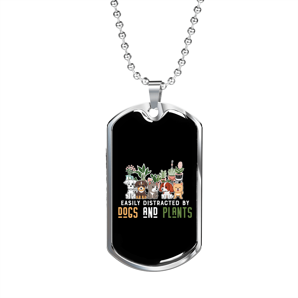 Dogs & Plants Necklace Stainless Steel or 18k Gold Dog Tag 24" Chain-Express Your Love Gifts