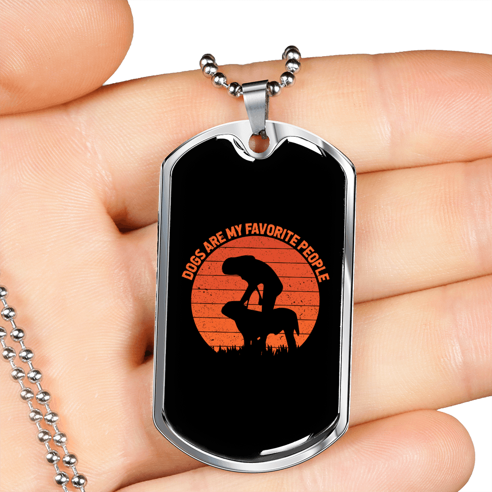 Dogs Are My Favorite People Circle Orange Necklace Stainless Steel or 18k Gold Dog Tag 24" Chain-Express Your Love Gifts