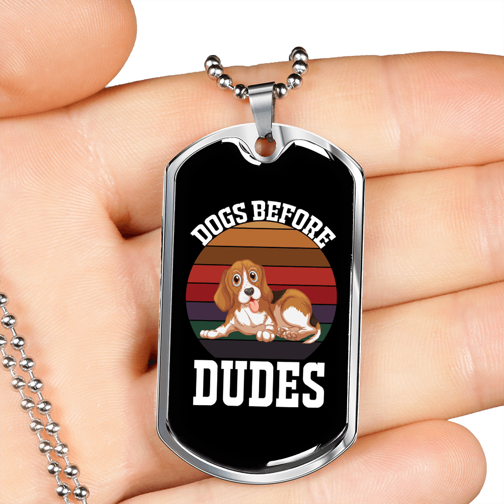 Dogs Before Dudes Necklace Stainless Steel or 18k Gold Dog Tag 24" Chain-Express Your Love Gifts