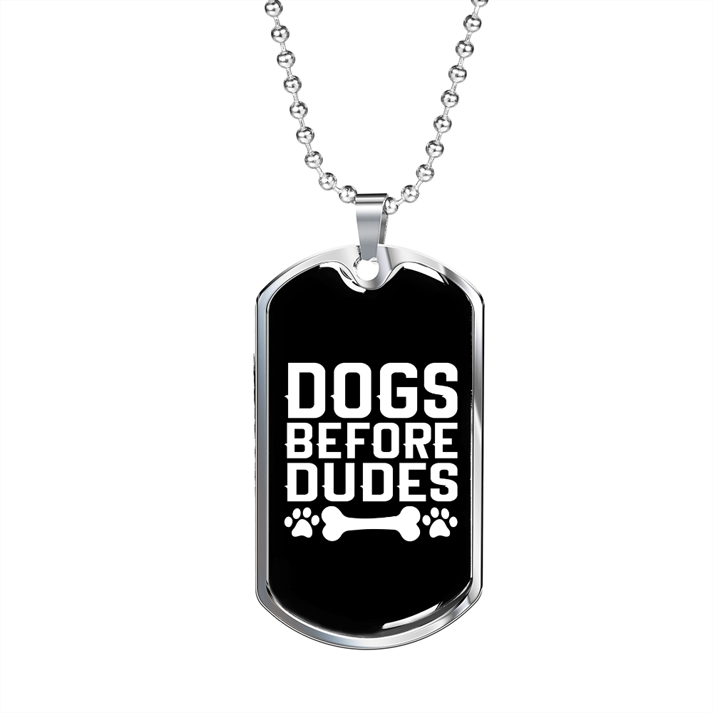 Dogs Before Dudes White Necklace Stainless Steel or 18k Gold Dog Tag 24" Chain-Express Your Love Gifts