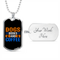 Dogs Books and Coffee Blue Necklace Stainless Steel or 18k Gold Dog Tag 24" Chain-Express Your Love Gifts