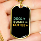 Dogs Books and Coffee Necklace Stainless Steel or 18k Gold Dog Tag 24" Chain-Express Your Love Gifts