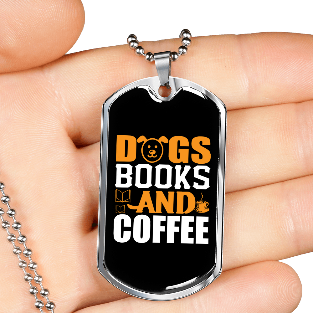 Dogs Books and Coffee Yellow Necklace Stainless Steel or 18k Gold Dog Tag 24" Chain-Express Your Love Gifts