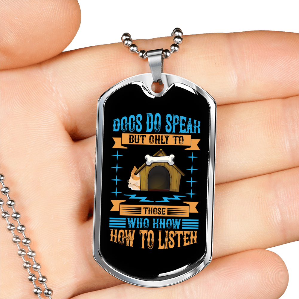 Dogs Do Speak Blue Necklace Stainless Steel or 18k Gold Dog Tag 24" Chain-Express Your Love Gifts