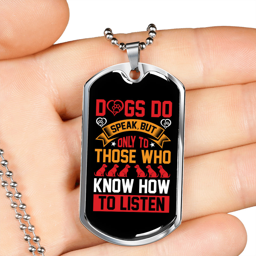 Dogs Do Speak Red Necklace Stainless Steel or 18k Gold Dog Tag 24" Chain-Express Your Love Gifts