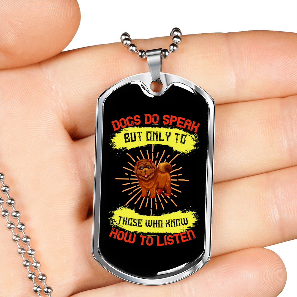 Dogs Do Speak Yellow Red Necklace Stainless Steel or 18k Gold Dog Tag 24" Chain-Express Your Love Gifts