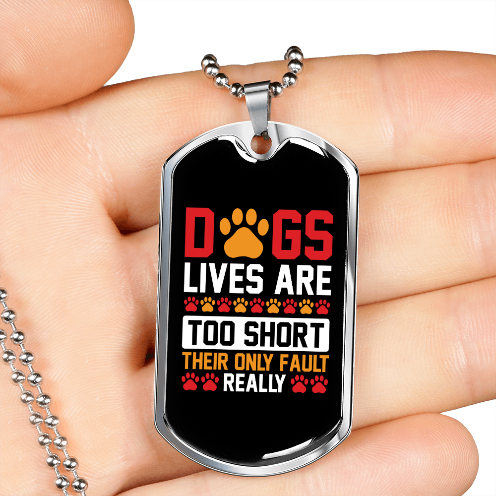 Dogs Lives Are Short Dog Prints Necklace Stainless Steel or 18k Gold Dog Tag 24" Chain-Express Your Love Gifts